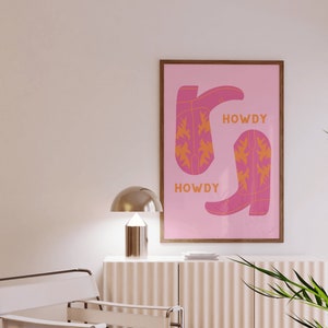 Howdy Wall Art Cowboy Boot Print Cowboy Western Art Retro Print Mid Century Modern Art