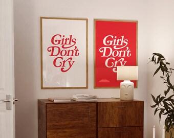 Paquete Chicas No Lloran Arte Imprimir Retro Pared Arte Minimalismo Tipografía Imprimir Blanco y Rojo