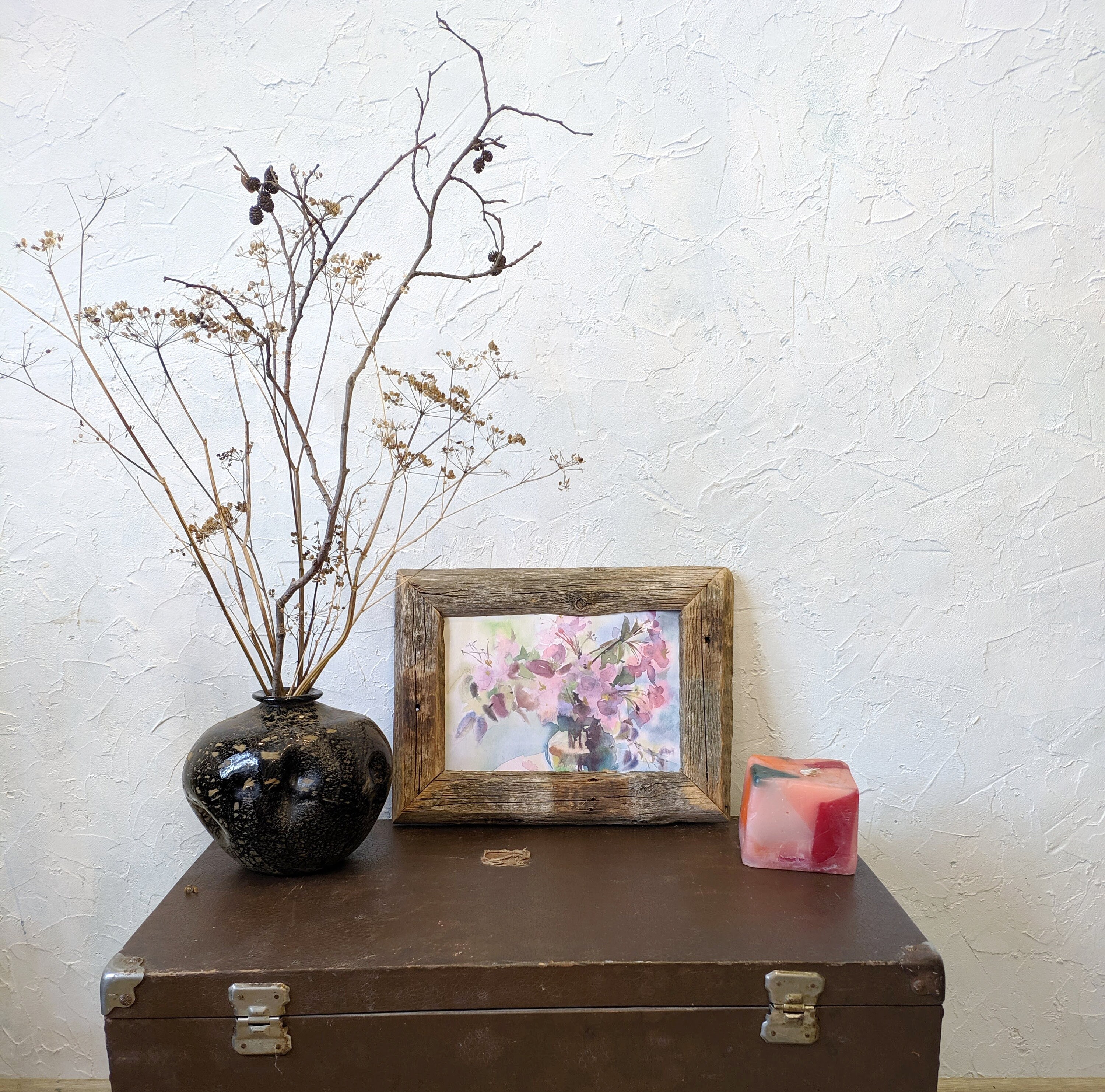 Picture Frame. Rustic Natural Weathered Wood. Dark Shade. Art Etsy