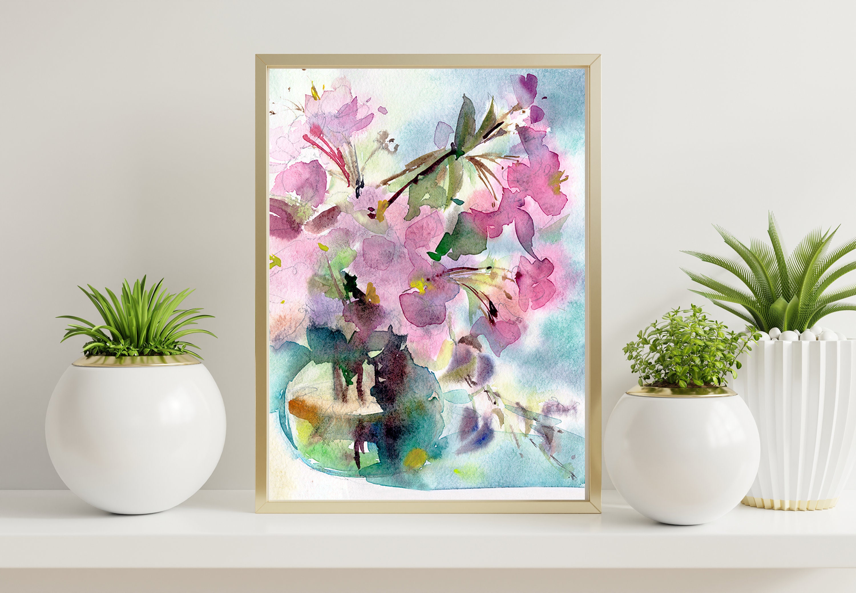 Original Watercolor Painting Flowers Floral Wall Art Etsy