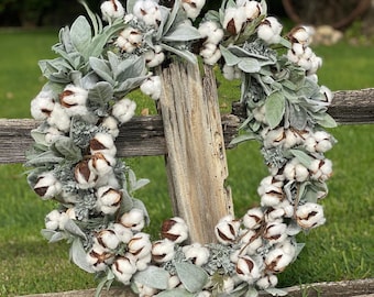 Cotton on Lambs Ear Wreath, Twill