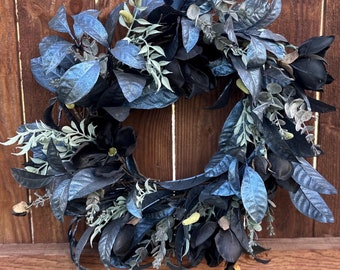 Black Chic Neutral Wreath, Black Magnolia Wreath, Fall Neutral, Halloween Neutral, Dark Goth Wreath, Morana