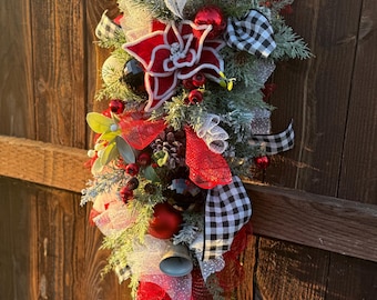 Plaid Holiday Swag, Christmas Swag, Black & Red Winter Swag, "Alex"