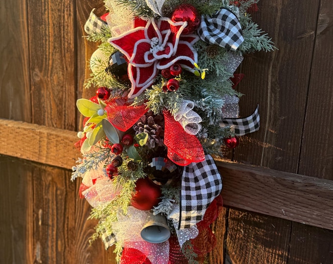 Plaid Holiday Swag, Christmas Swag, Black & Red Winter Swag, "Alex"