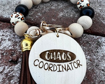 Wooden bead keychain wristlet