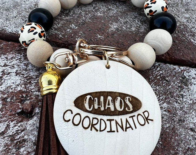 Wooden bead keychain wristlet