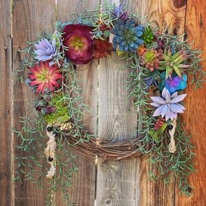 Weeping Succulent Grapevine Wreath, Wilma