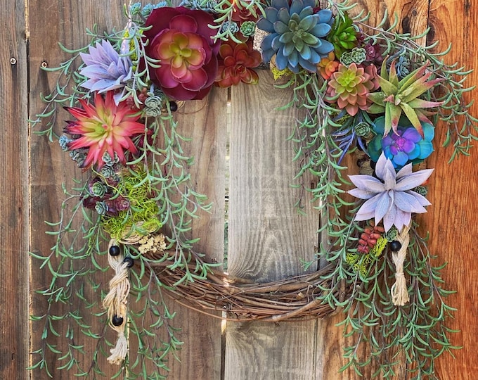 Weeping Succulent Grapevine Wreath, Wilma