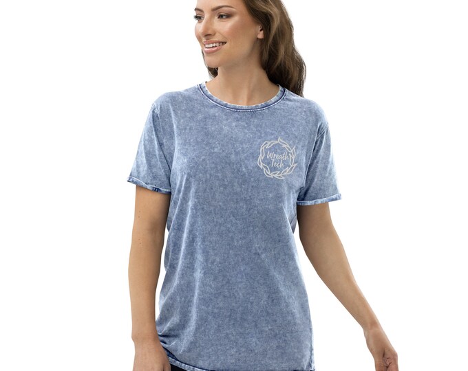 Embroidered Wreath Tech Denim T-Shirt