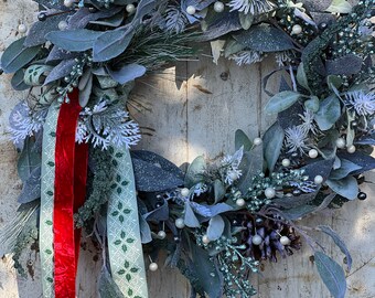 Neutral Winter Wreath, Glitter winter lambs wreath, Farmhouse Winter Wreath