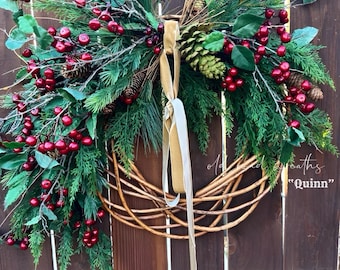Rustic Neutral Berry Wreath, Rustic Christmas Wreath, Quinn