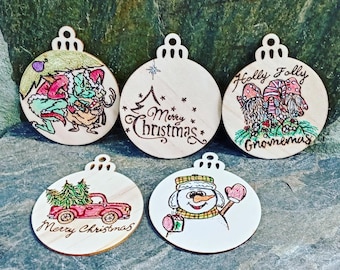 Custom Designed Burnt Wooden Christmas Ornaments