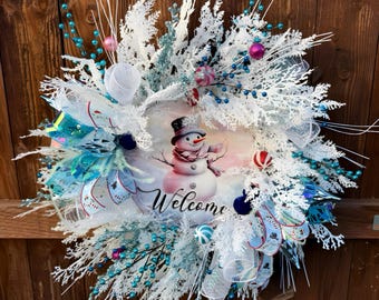Snowman Wreath, Winter, Christmas Door Decorating, "Milly"