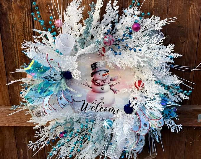 Snowman Wreath, Winter, Christmas Door Decorating, "Milly"