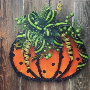 Polka Dot Pumpkin Door Hanger, Glitter Vine Pumpkin Hanger, Halloween Pumpkin Door Sign, Pip