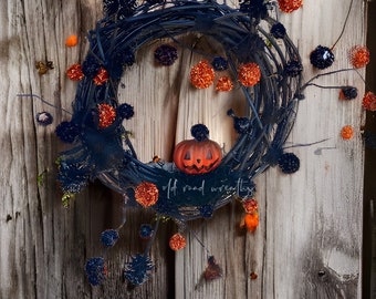 Spooky Jack O’Lantern  Halloween Ornament, Halloween Mini Wreath, Jackie