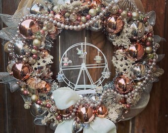 Christmas Wishes Wreath, Ballerina Wreath, Rose Gold Wreath, Glamour Wreath, Girly Glitz Wreath, Wedding Wreath, Natalia