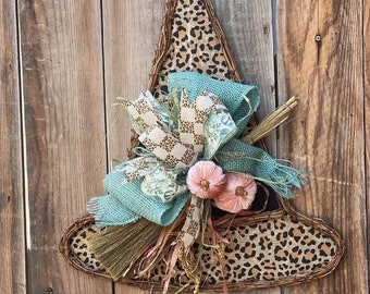 Witch of the Gourds, Leopard Print Witch Hat Door Hanger, Witch Door Hanger, Leopard Print Halloween Decor, Halloween Decor, Beatrix