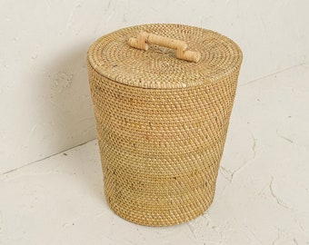 Bin for waste paper / Rattan Dustbin trash can / Wicker Waste Paper bin / Woven Paper Basket Natural / Office under table bin / Recycle bin