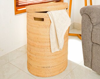 Laundry Basket Woven / Large Storage Basket - Natural / Rattan Hamper Gift for him/her Birthday gift