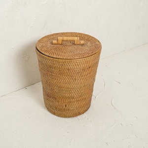 Waste Paper bin / Rattan Dustbin / Wicker Waste Paper bin / Woven Paper Basket Brown. Gift for him/her