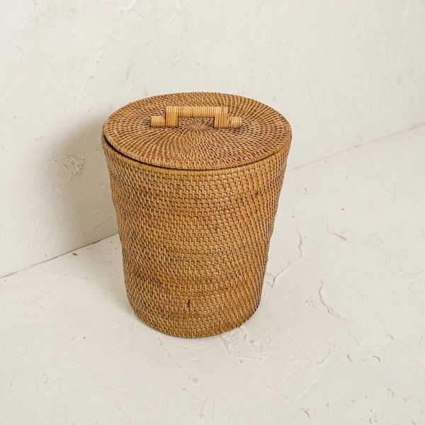 Waste Paper bin / Rattan Dustbin / Wicker Waste Paper bin / Woven Paper Basket Brown. Gift for him/her