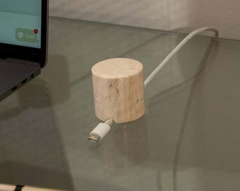 Marble Cable Holder for Desk | Stone Charging Cable Organiser | Desk Cable Tidy