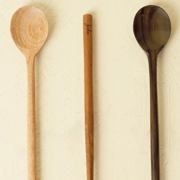 Handcrafted Personalised Long Wooden Spoon - Three woods to choose Gift for him/her Birthday gift