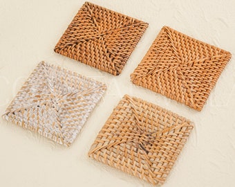 Coasters square rattan / Wicker woven coasters / Drinks coaster/mat / Coffee and tea coaster / Heat proof/resistant coaster/mat