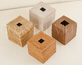 Tissue box Square Rattan / Tissue holder cover / Tissue box cover square / Bathroom tissue box / Living room tissue holder 14 x 14 x 14cm