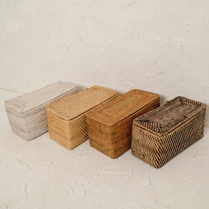 Storage box with lid / Woven Rattan Bathroom Amenities box / Bathroom Storage box / Organiser with lid /L 33cm H 16cm W 15cm Birthday gift image 1