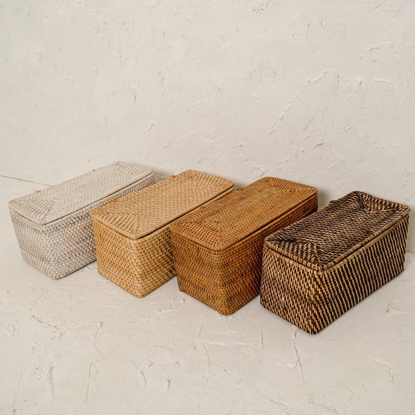 Aufbewahrungsbox mit Deckel / Woven Rattan Toilettenartikel Box / Badezimmer Aufbewahrungsbox / Organizer mit Deckel / L 33cm H 16cm B 15cm Geburtstagsgeschenk