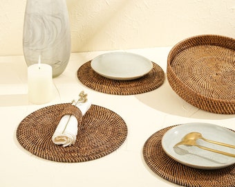 Round Placemats with Holder Dark Brown Rattan / Wicker placemat. 25cm, 30cm and 35cm Gift for him/her Birthday gift