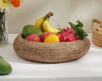 Bohemian Bliss: Handcrafted Woven Rattan Fruit Bowl/Bread basket Gift for him/her Birthday gift
