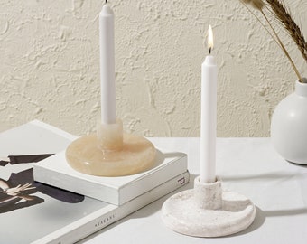 Handcrafted Marble Candlestick Holder | Beige or Golden Onyx