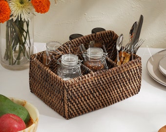 Rattan Condiment Holder/ Rustic Handmade Condiments Holder / Condiment holder with storage / Utensil holder Gift for him/her Birthday gift