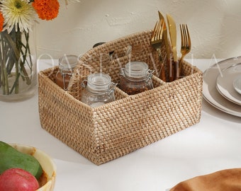 Rattan Condiment Holder/ Rustic Handmade Condiments Holder / Condiment holder with storage / Utensil holder Gift for him/her Birthday gift