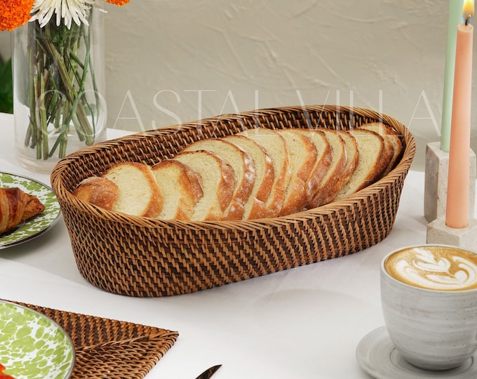 Woven Bread Basket / Fruit basket rattan / Bread bowl / Wall baskets / Oval Bread Basket / Bread bin/holder / 30cm long, 28 cm wide at top