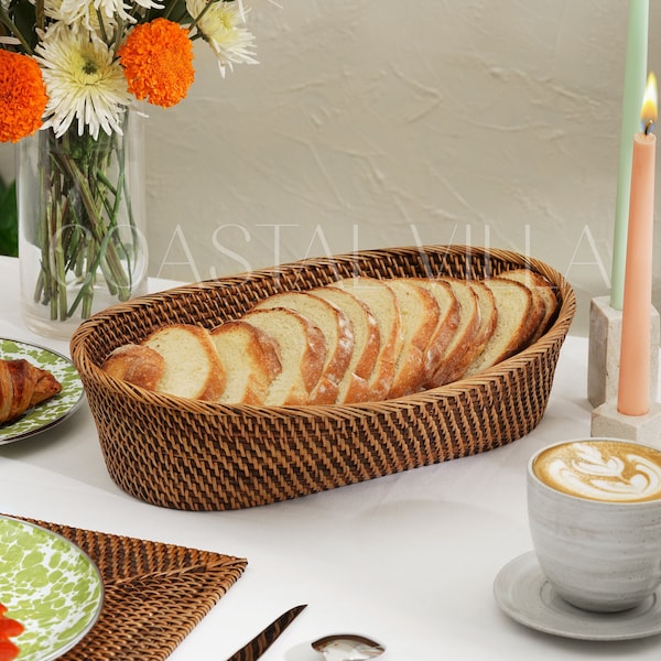 Woven Bread Basket / Fruit basket rattan / Bread bowl / Wall baskets / Oval Bread Basket / Bread bin/holder / 30cm long, 28 cm wide at top