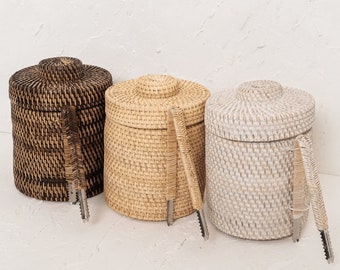 Premium handcrafted Rattan Ice Bucket with Tongs - Vintage-inspired Coastal Charm Gift for him/her Birthday gift