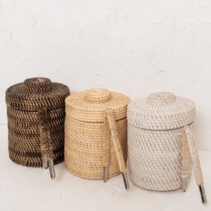 Premium handcrafted Rattan Ice Bucket with Tongs - Vintage-inspired Coastal Charm Gift for him/her Birthday gift