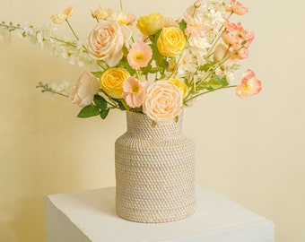 Vase en rotin blanc et bol en rotin / Vase en osier / Pot de fleur / Décoration de vase / Récipient en rotin / Paniers de fleurs / Décoration de vase