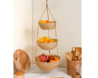 Hanging woven Rattan Basket/ Hanging Fruit Basket / Hanging Indoor Planter. Gift for him/her Birthday gift