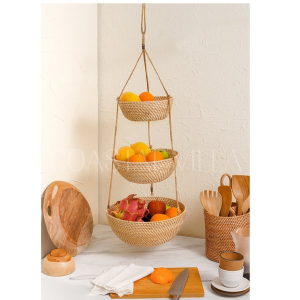 Panier suspendu en rotin tressé/corbeille de fruits suspendue/jardinière d'intérieur suspendue. Cadeau pour lui/elle Cadeau d'anniversaire