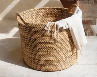 Large woven blanket basket sales
