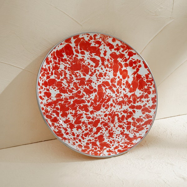 Red Polkadot patterned Enamel plates / Vintage enamelware plates / Camping plates / Enamel plates Gift for him/her Birthday gift