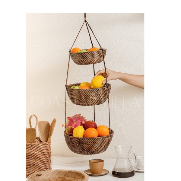 Hanging Basket Woven Rattan / Hanging Fruit Basket / Hanging Indoor Planter / Hanging kitchen storage Gift for him/her Birthday gift