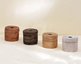 Porta fazzoletti rotondo in rattan/copertura per rotoli di carta igienica - Regalo in 4 colori diversi per lui/lei. Regalo di compleanno