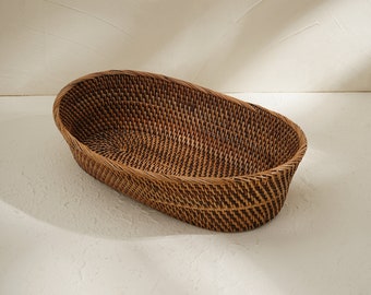 Woven Bread Basket / Fruit basket rattan / Bread bowl / Wall baskets / Oval Bread Basket / Bread bin/holder / 30cm long, 28 cm wide at top