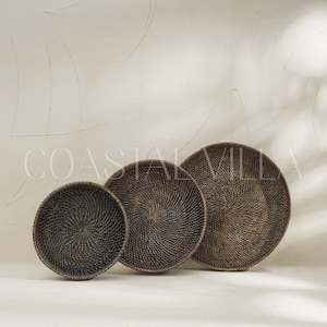 Black Wash Tampa Rattan tray / Rattan Tray / Wicker round tray / Black tray / Display tray for perfume, diffusers, flowers and candles